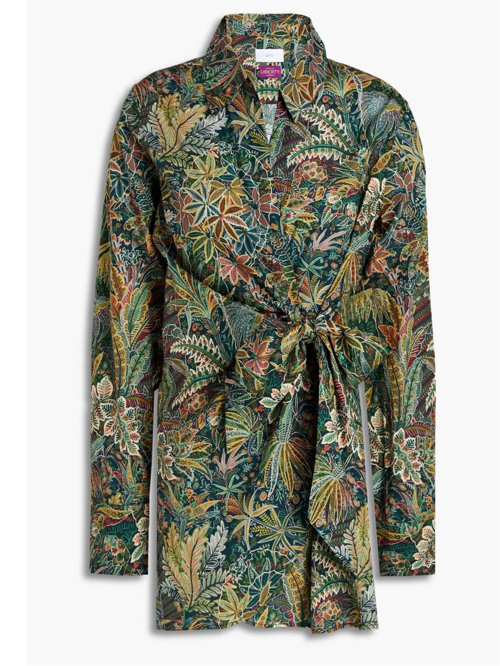 Onia Liberty Print Fabric Cotton Wrap top Green Navy Botanical Blouse M tunic - Picture 3 of 12